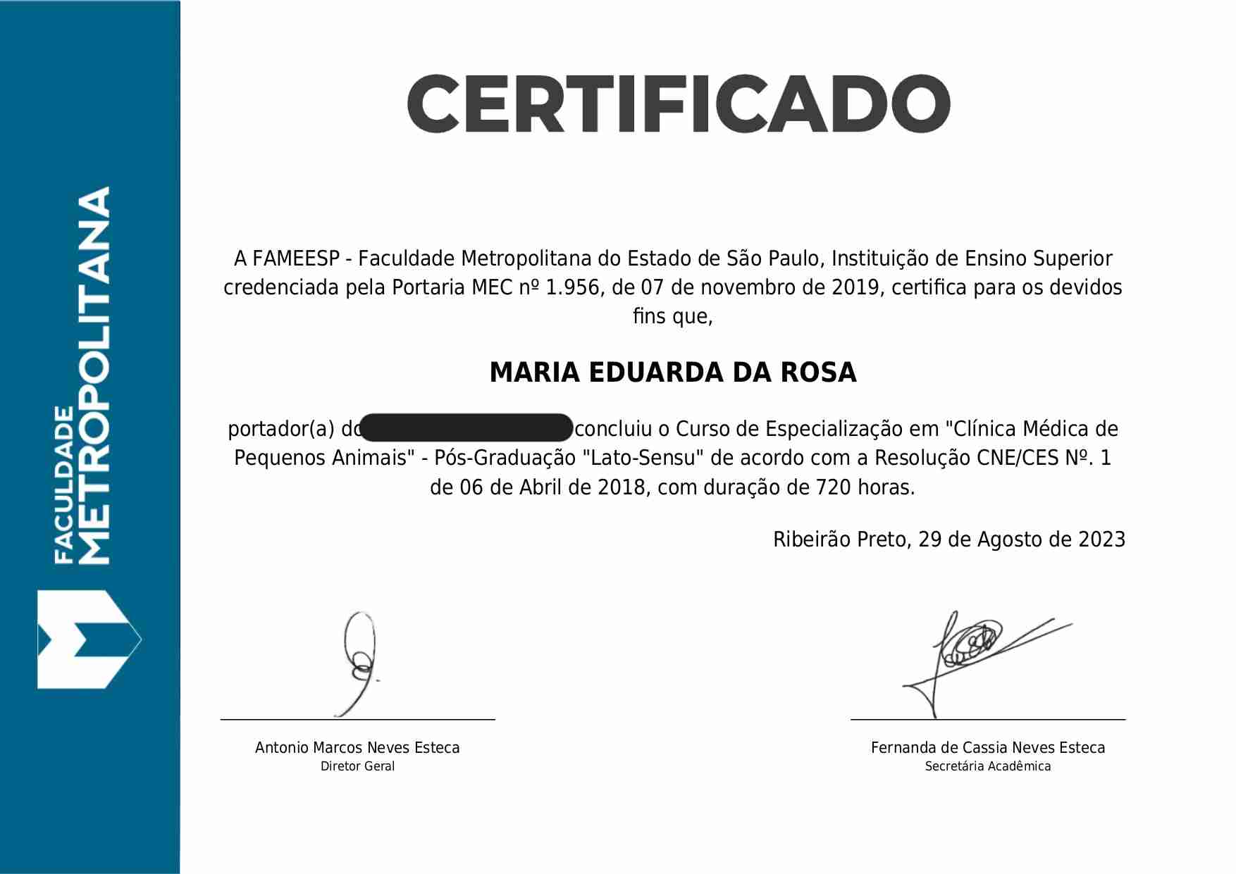 Certificados, mídias, documentos - Maria Eduarda da Rosa